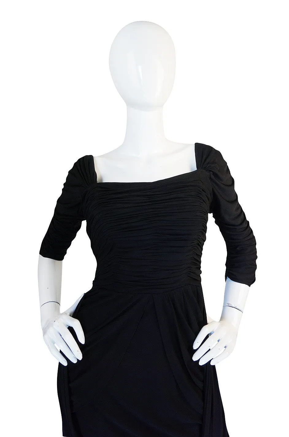 1940s Ceil Chapman Attr. Black Jersey Draped Dress