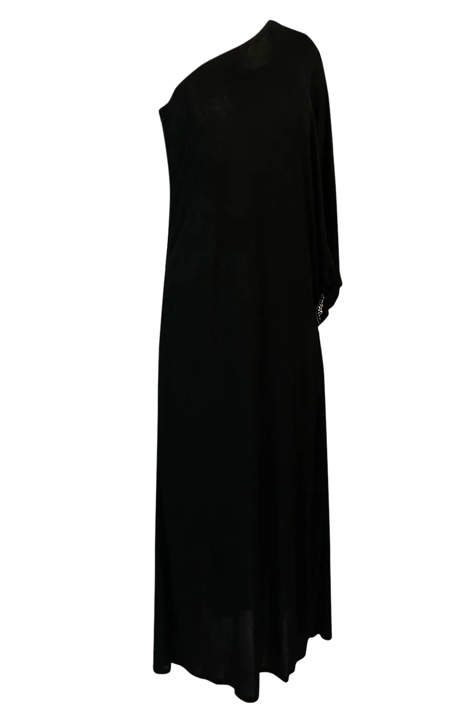 1940s Nettie Vogues One Shoulder Black Jersey Dress with Matching Turban