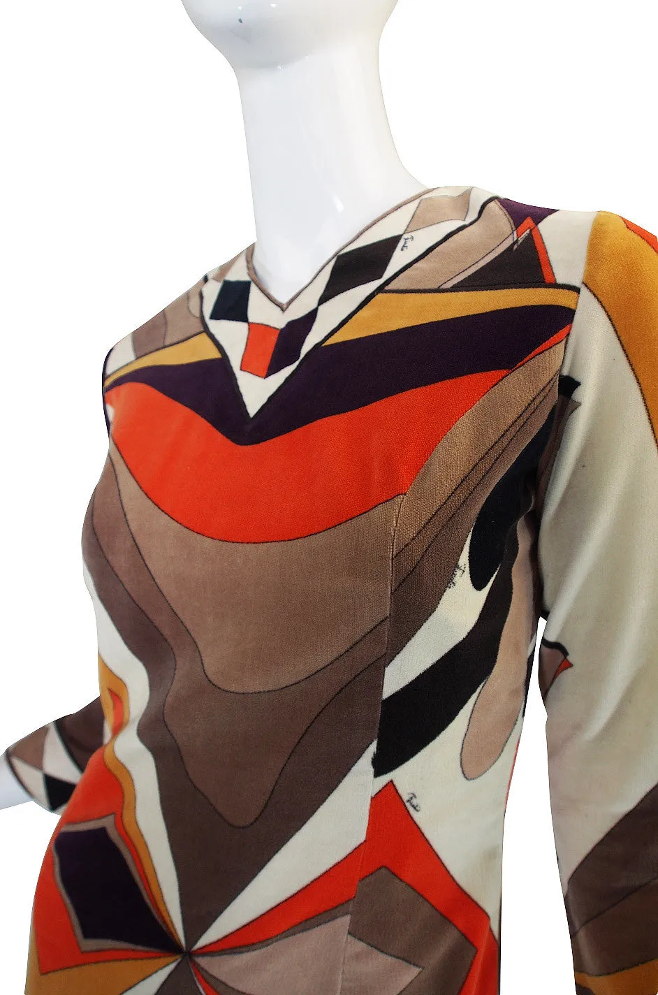 1960s Beautiful Autumn Velvet Pucci Shift Dress