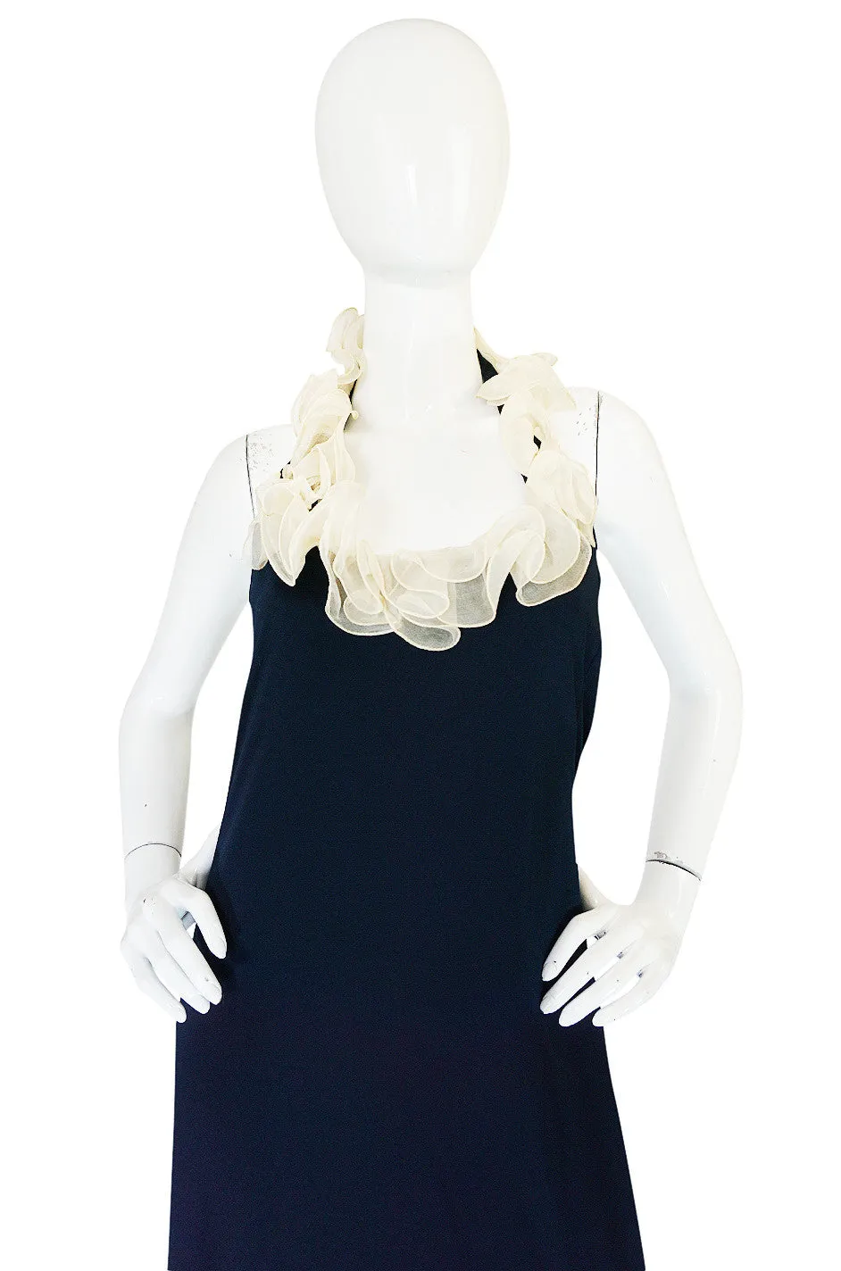 1960s Geoffrey Beene Boutique Navy Jersey Ruffle Dress