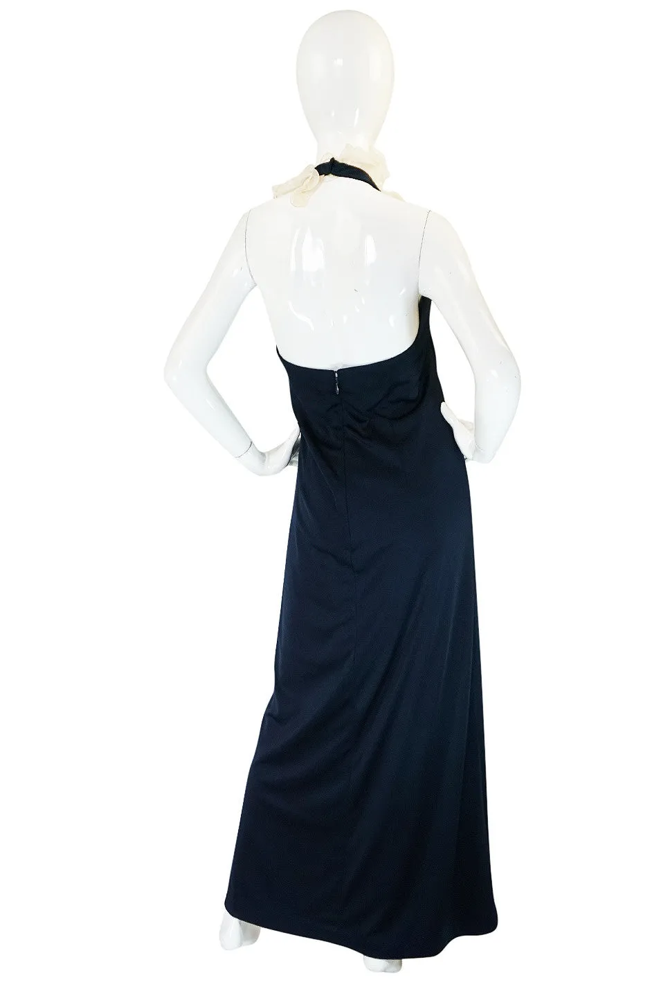 1960s Geoffrey Beene Boutique Navy Jersey Ruffle Dress