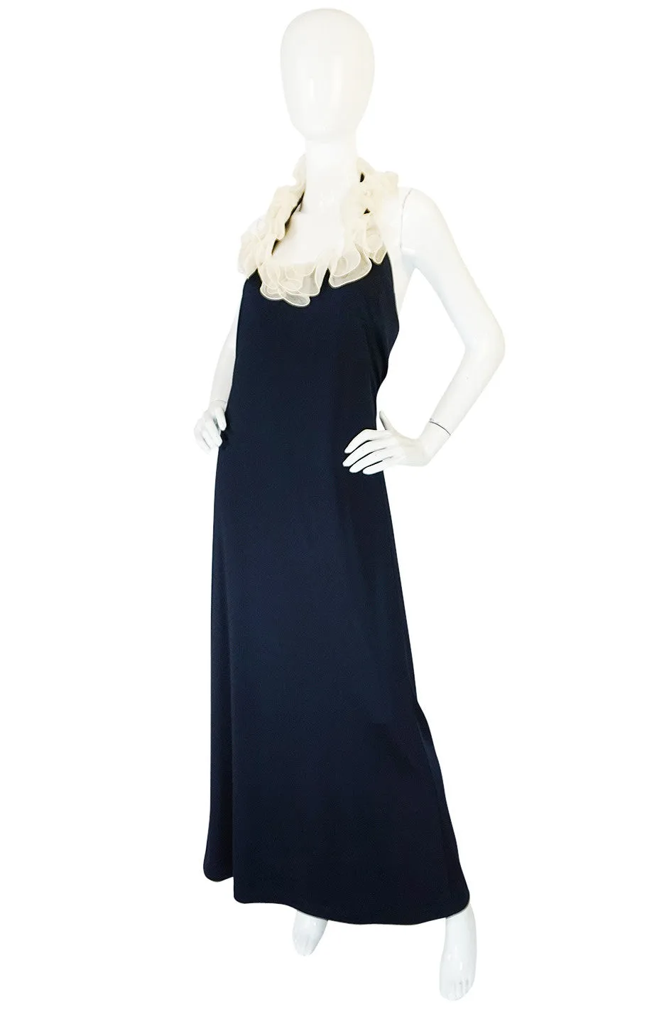 1960s Geoffrey Beene Boutique Navy Jersey Ruffle Dress