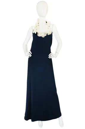 1960s Geoffrey Beene Boutique Navy Jersey Ruffle Dress