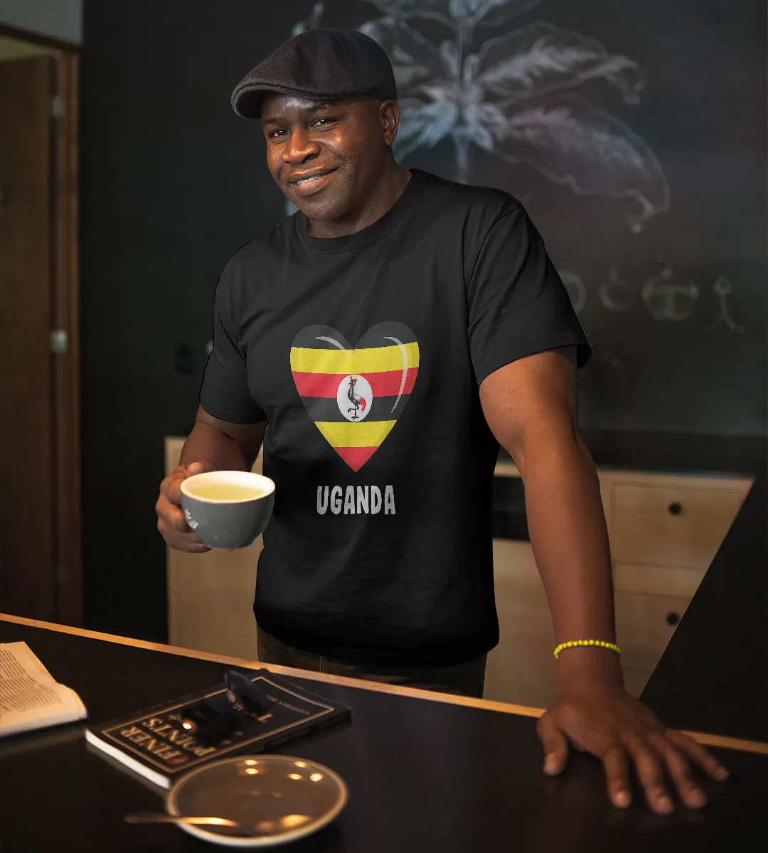 1sttheworld T-Shirt - Heart Uganda Flag T-Shirt Black A35