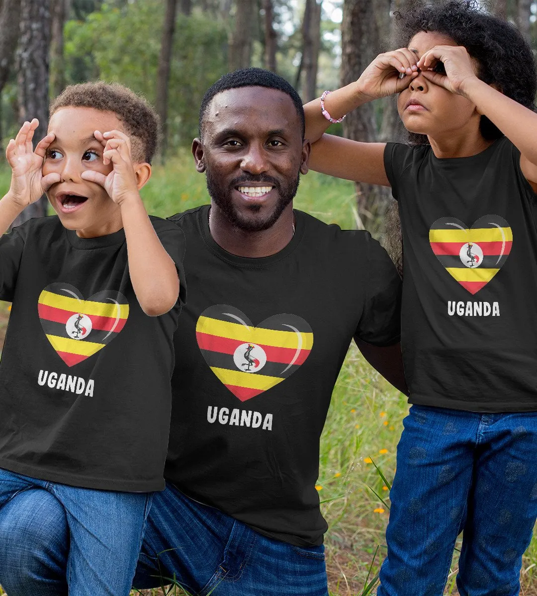 1sttheworld T-Shirt - Heart Uganda Flag T-Shirt Black A35