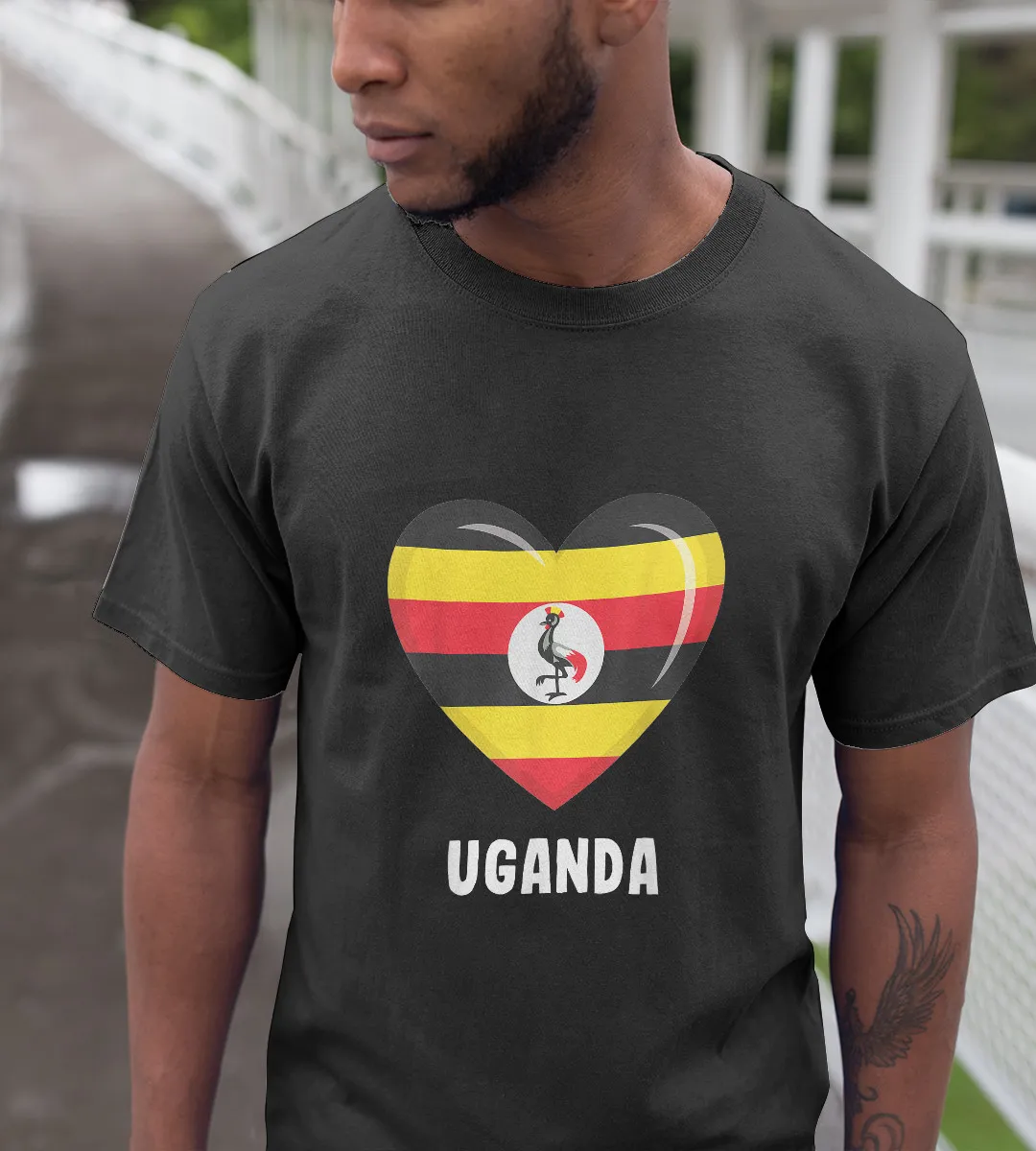 1sttheworld T-Shirt - Heart Uganda Flag T-Shirt Black A35