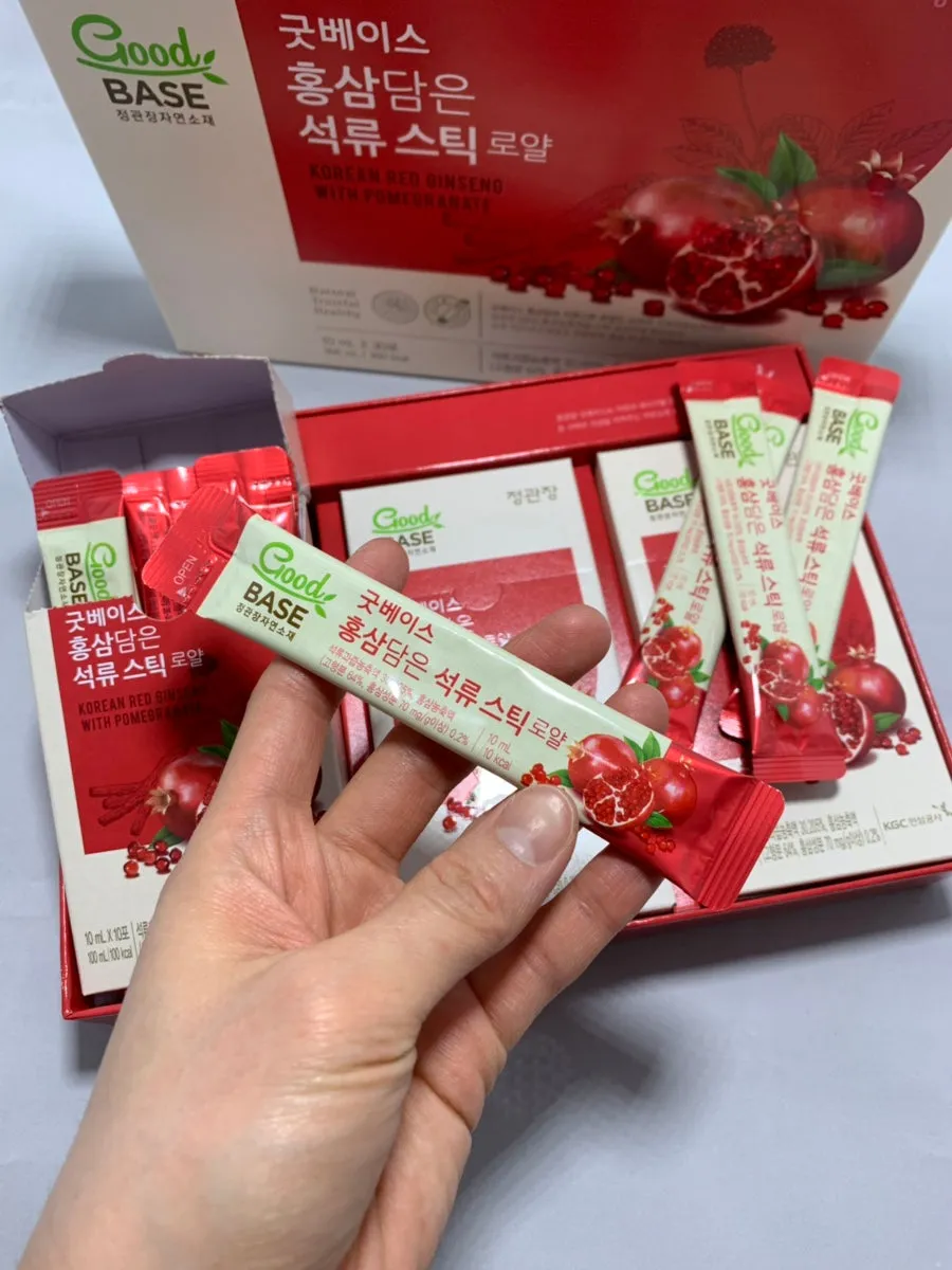 2 Boxes Good Base Korean Red Ginseng Pomegranate Sticks Royal 10ml x 30 Pouches Healthy Foods Korean Traditional Beauty Supplements