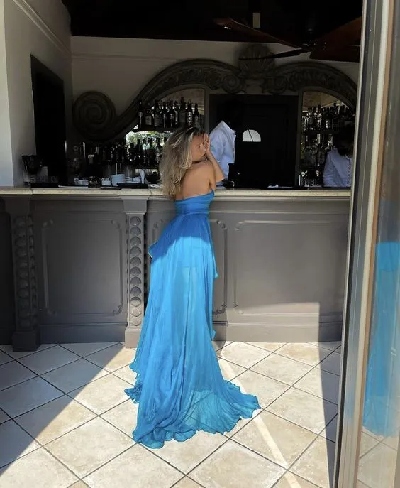 A-line Blue Prom Dress,Blue Spring Dress Y7444