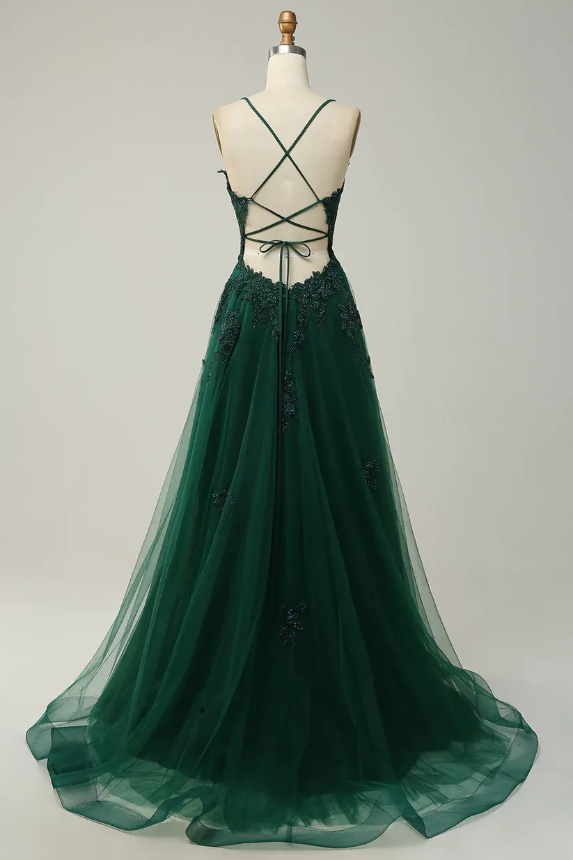 A Line Emerald Green Long Prom Dress For Teens  Y4541