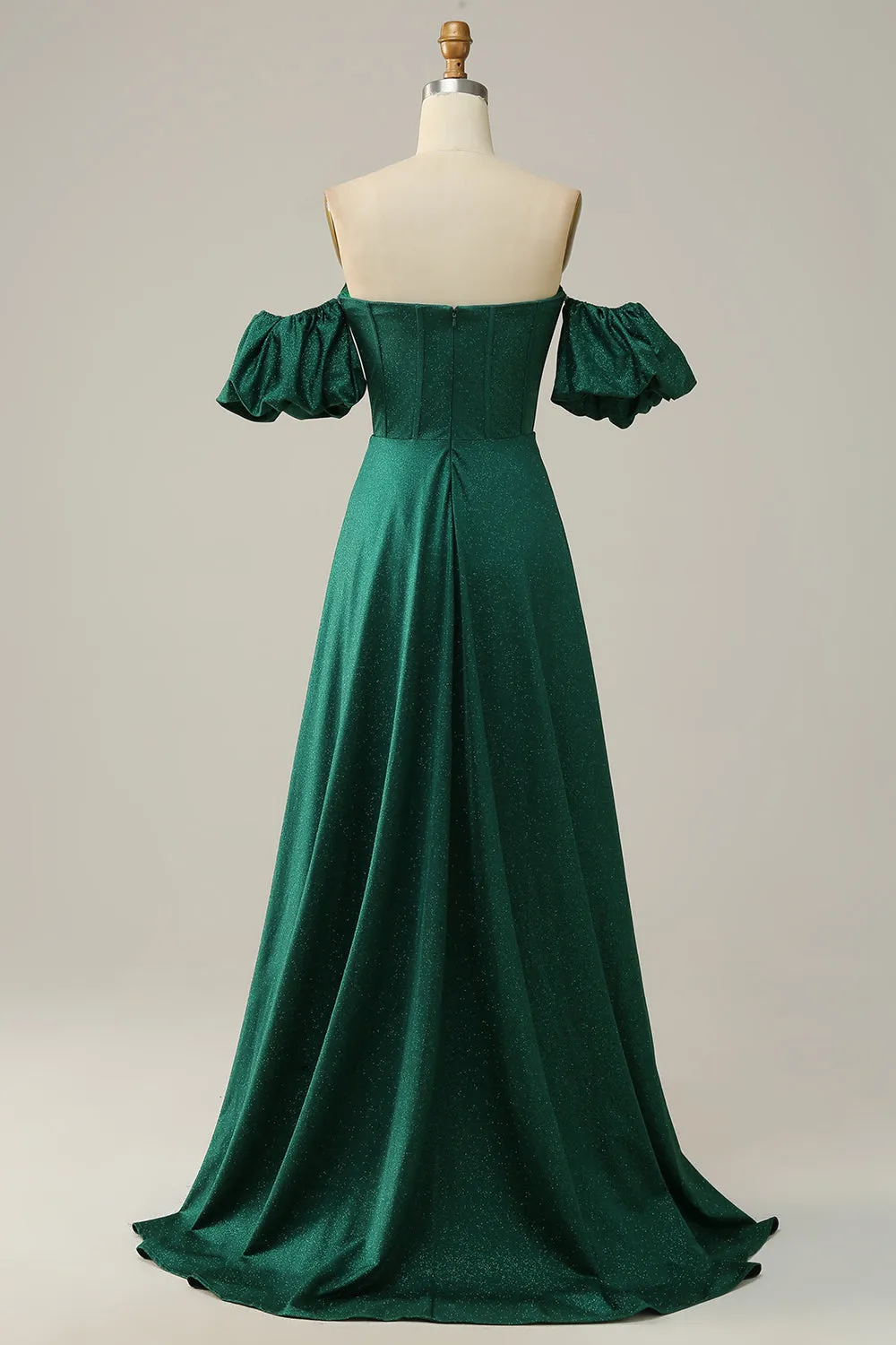 A Line Off the Shoulder Dark Green Long Prom Dress