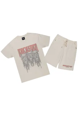 Addy Beige Graphic T-Shirt Short Set