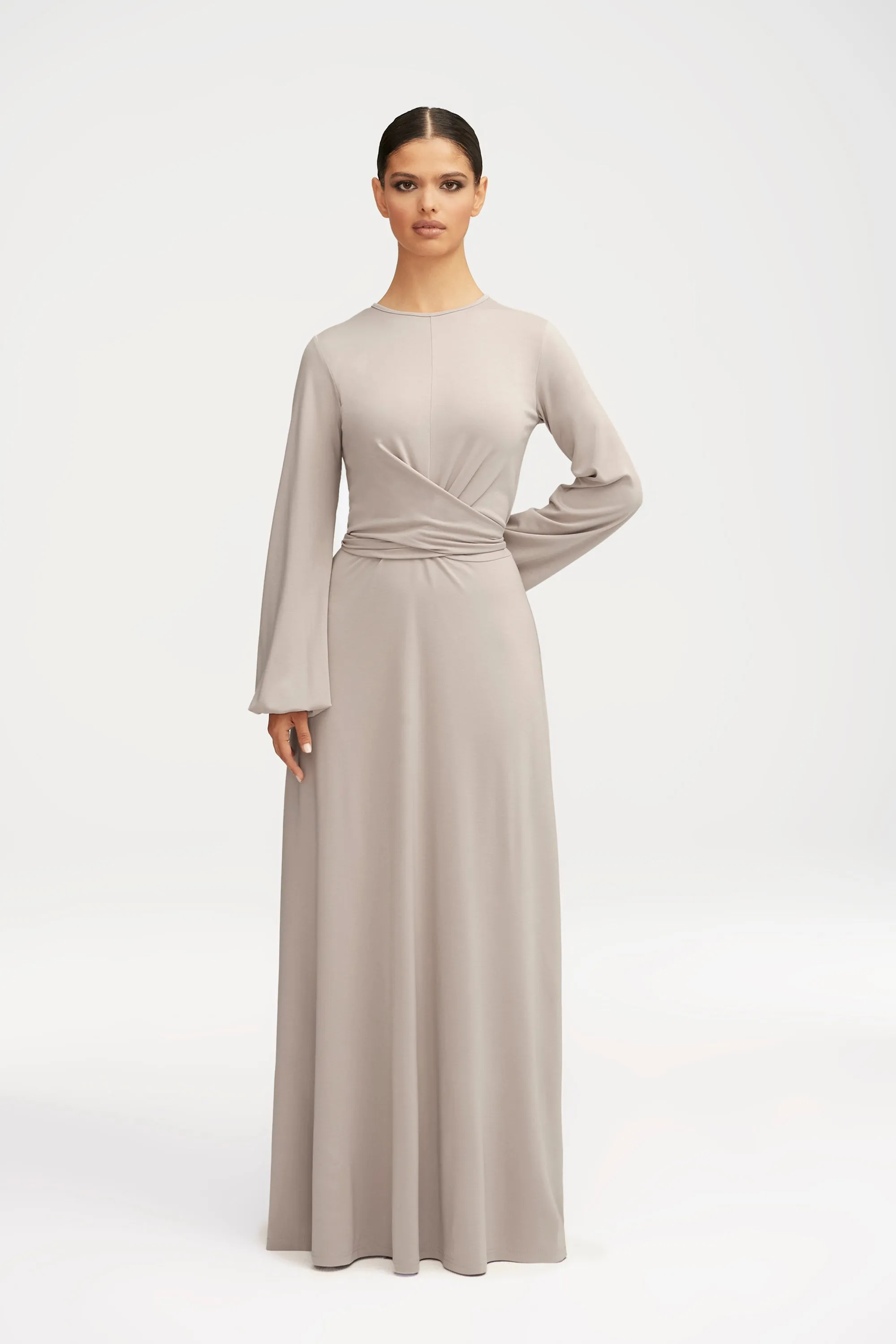 Alice Jersey Tie Waist Maxi Dress - Light Grey