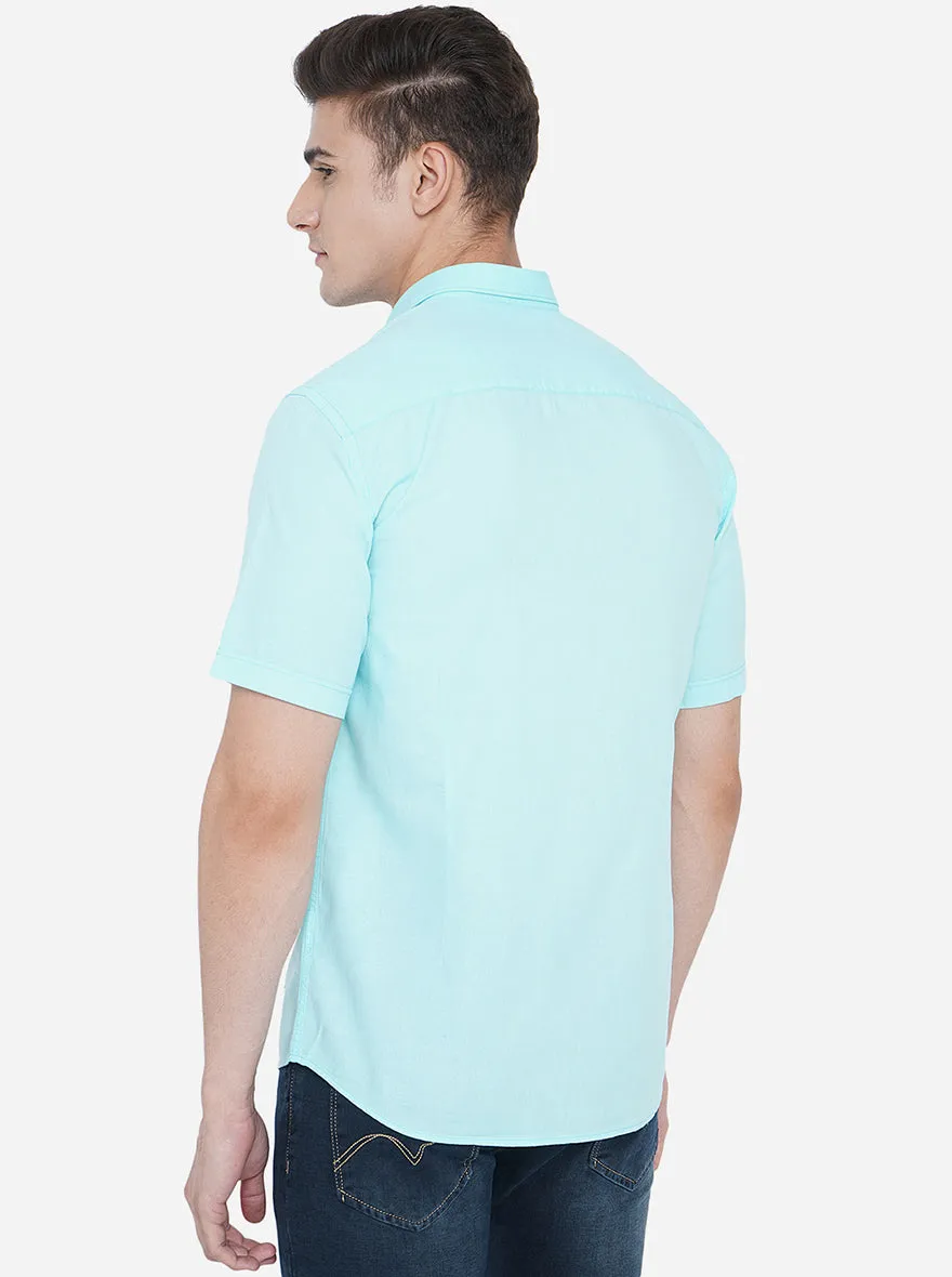 Angel Blue Solid Slim Fit Casual Shirt | Greenfibre