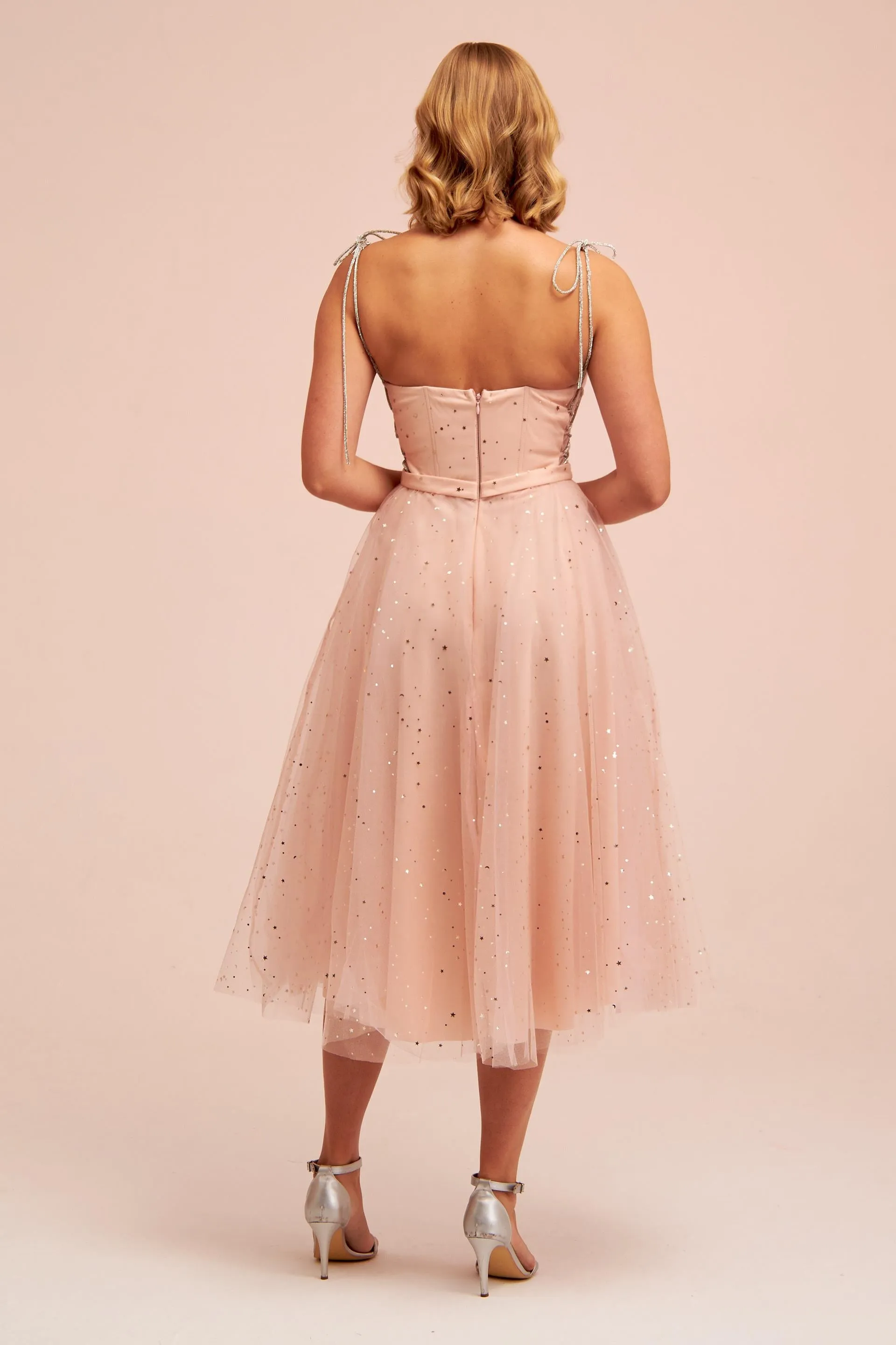 Angelino Powder Tulle Strappy Starry Princess Midi Prom Dress