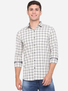 Antique White Checked Slim Fit Semi Casual Shirt | JadeBlue