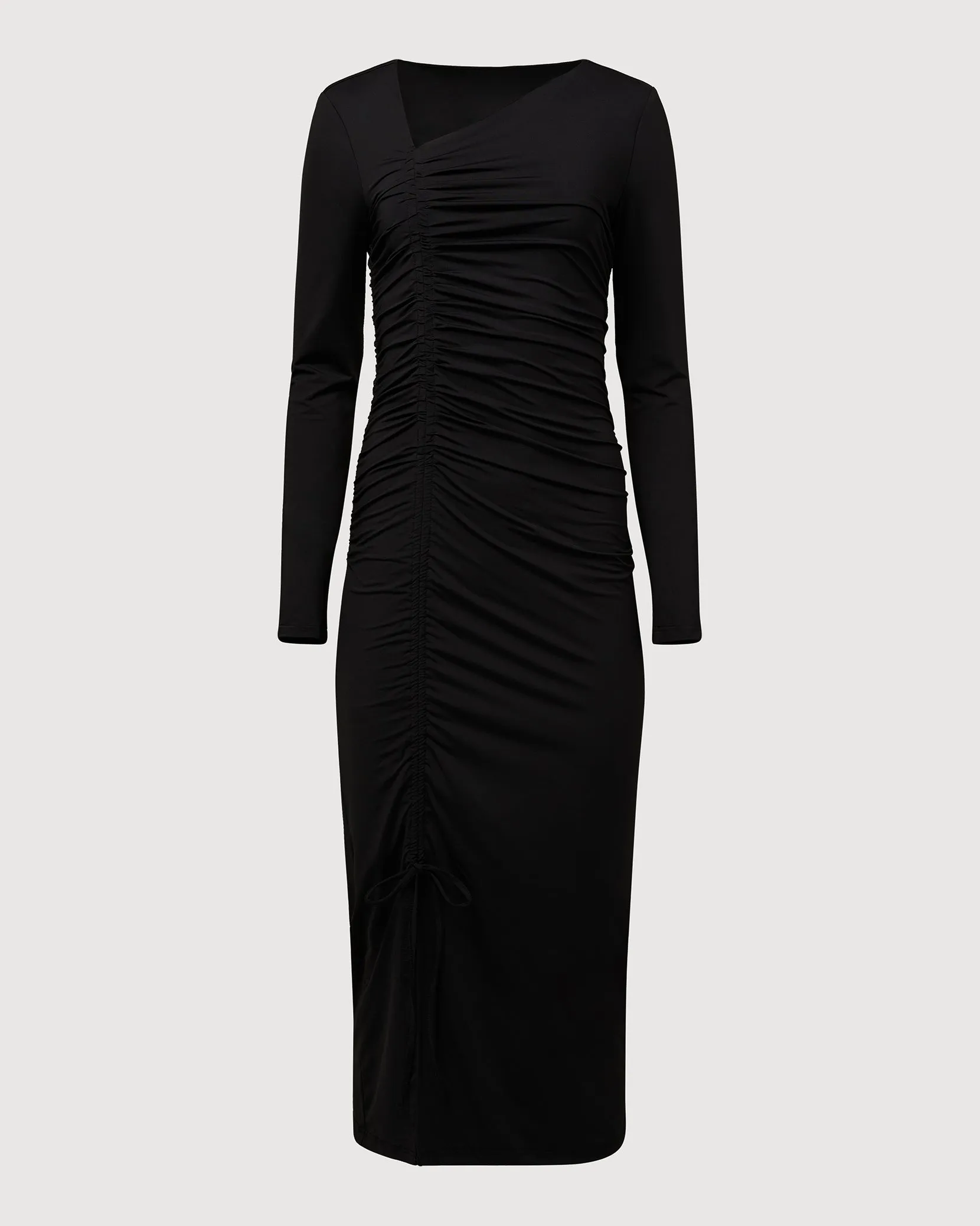 Asymmetrical Shirred Jersey Midi Dress