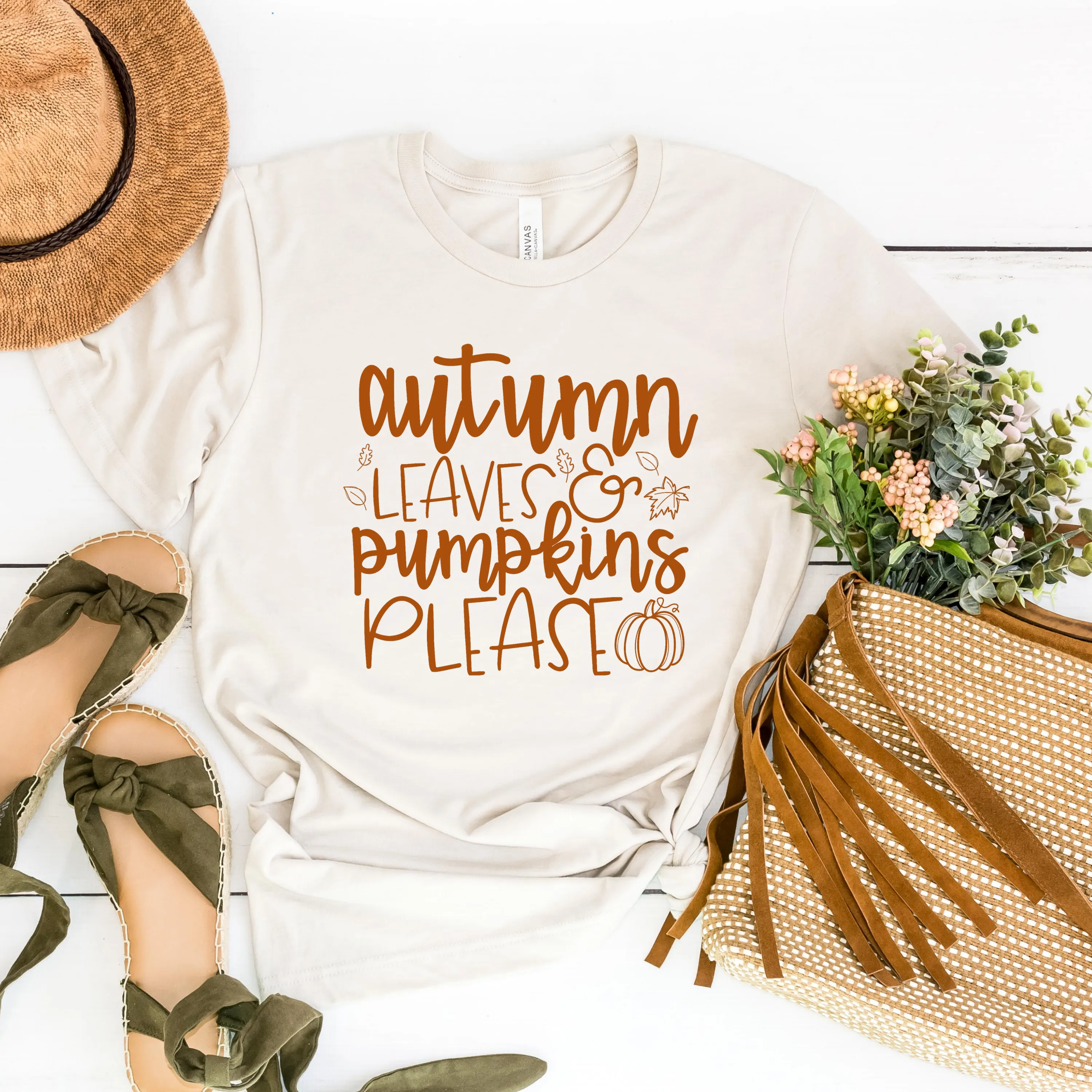 Autumn Leaves and Pumpkins Please Fall T-shirt