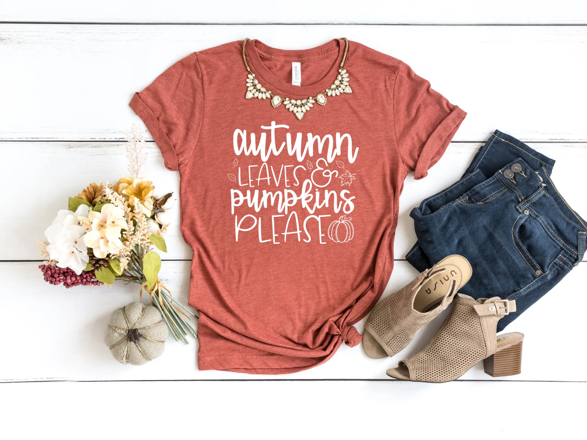 Autumn Leaves and Pumpkins Please Fall T-shirt