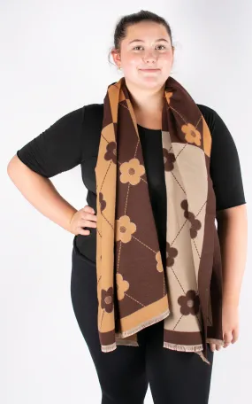 Autumn Winter Scarf | Floral Harlequin | Brown & Camel