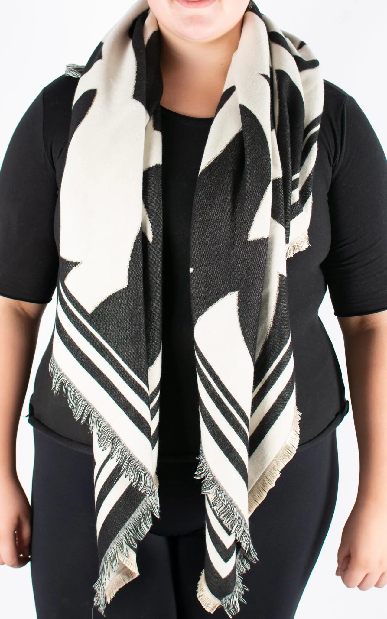 Autumn Winter Scarf | Square | Flower Print | Black