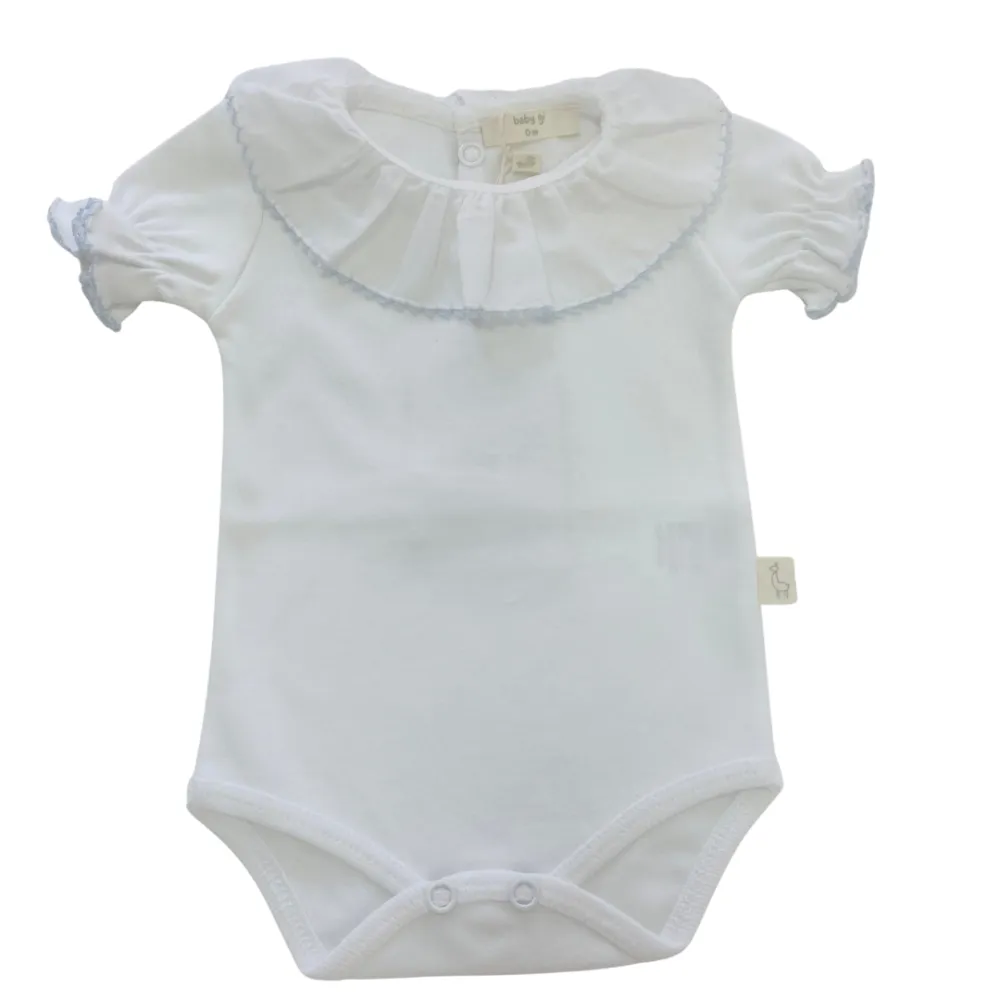 Baby Gi White Short Sleeved Bodysuit with Blue Frill Collar