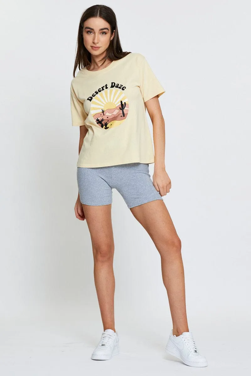 Beige Graphic T Shirt Short Sleeve