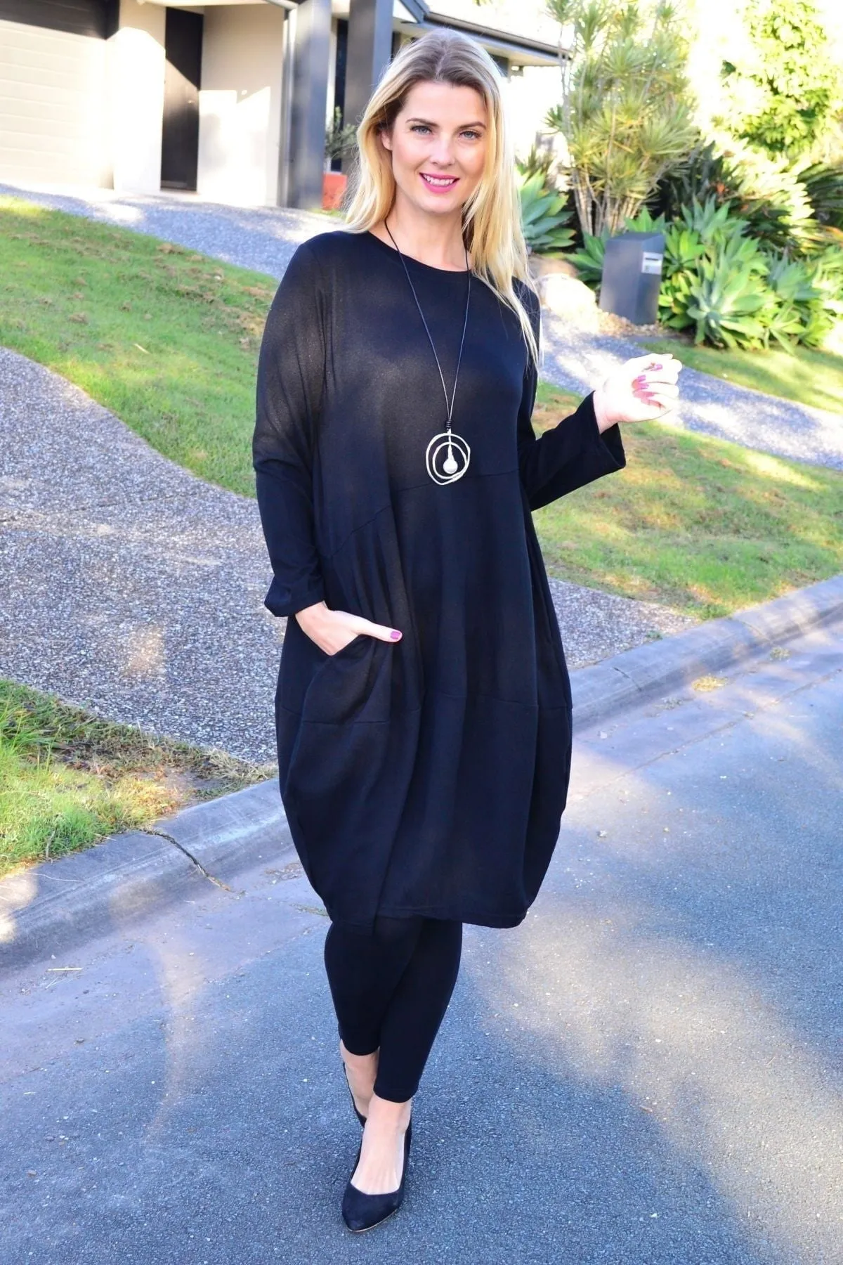 Black Cocoon Winter Pocket Tunic Dress