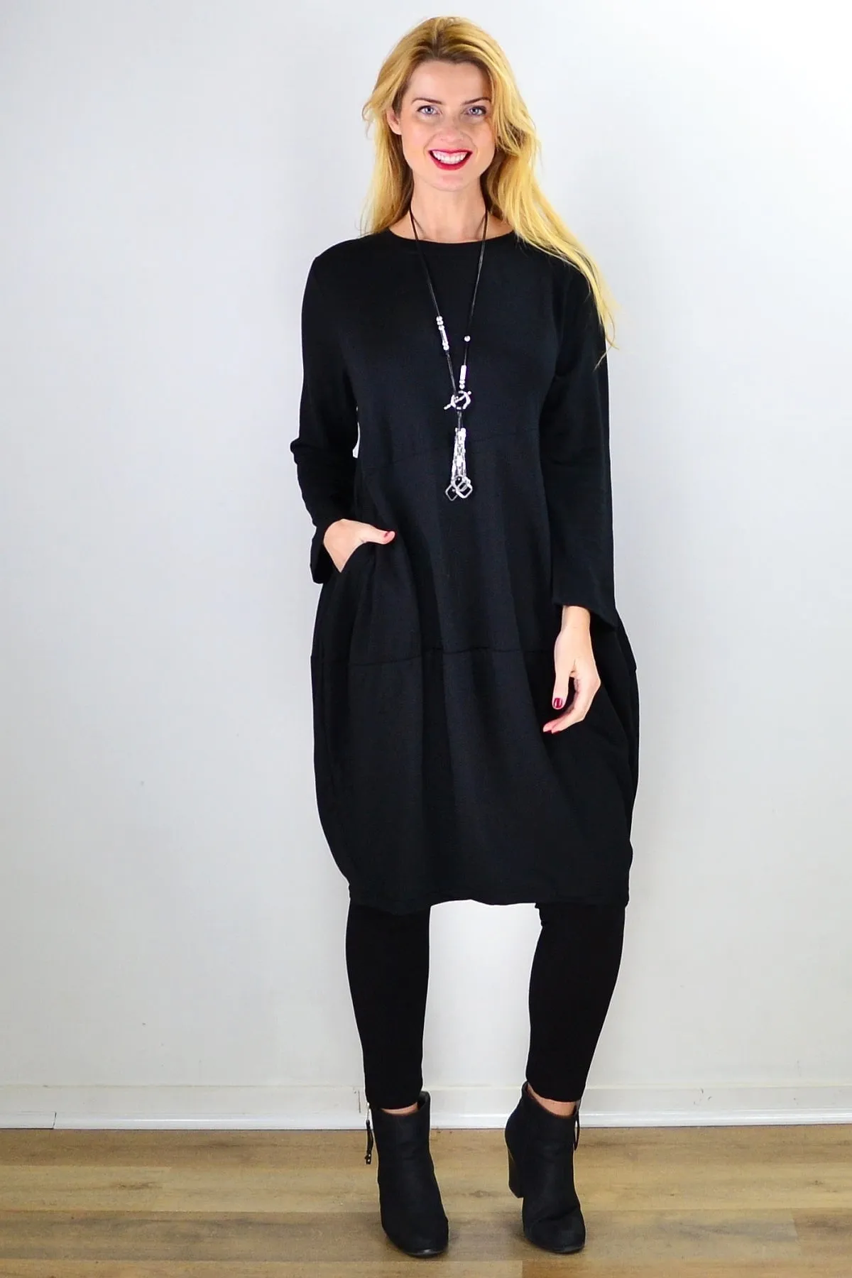 Black Cocoon Winter Pocket Tunic Dress