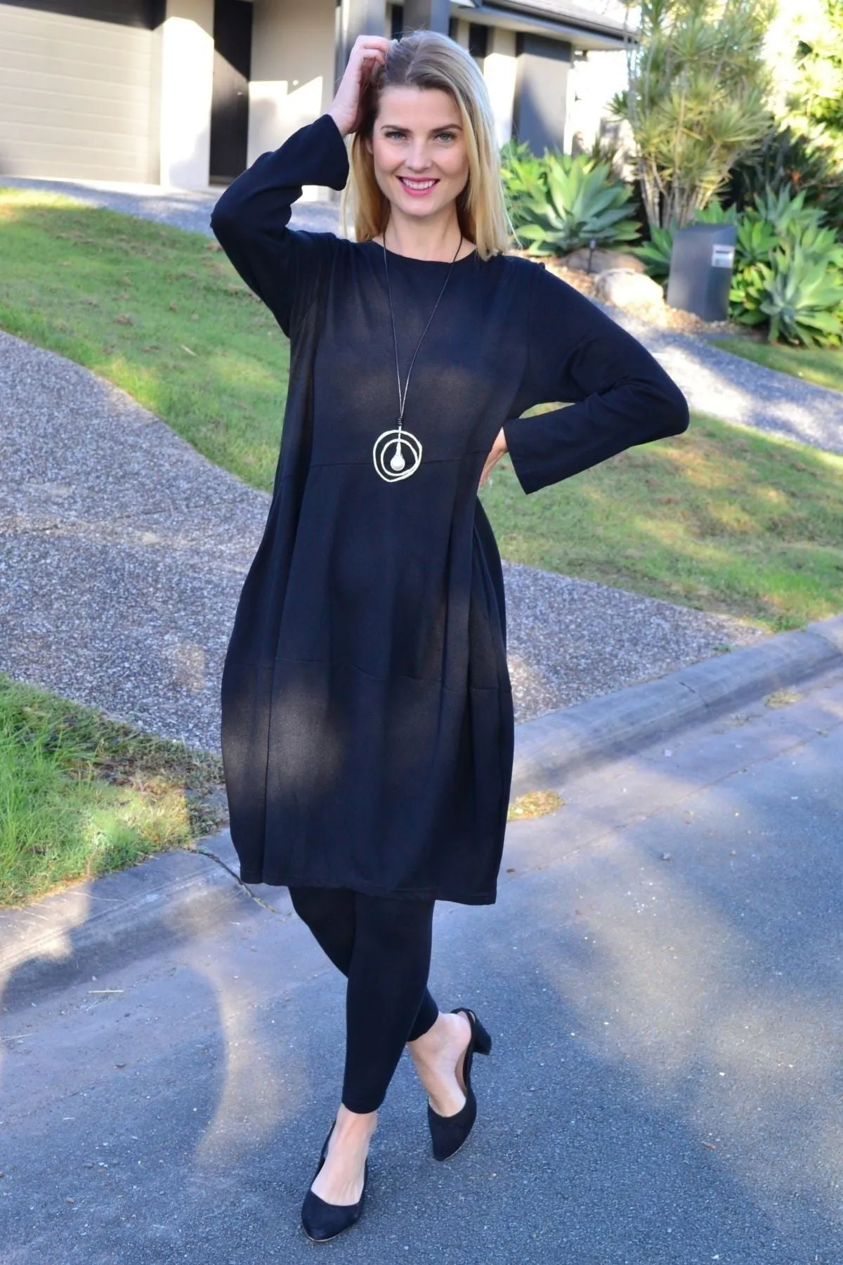 Black Cocoon Winter Pocket Tunic Dress