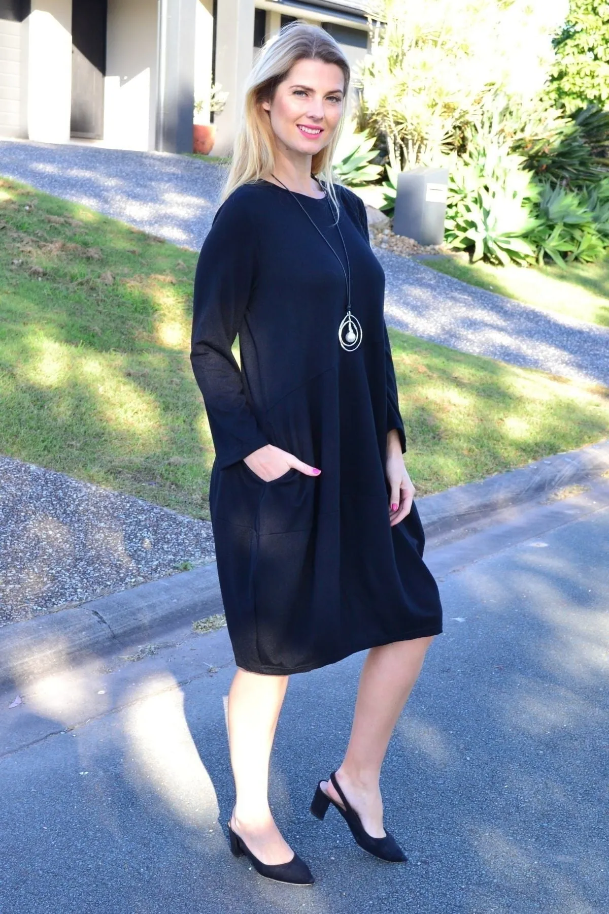 Black Cocoon Winter Pocket Tunic Dress