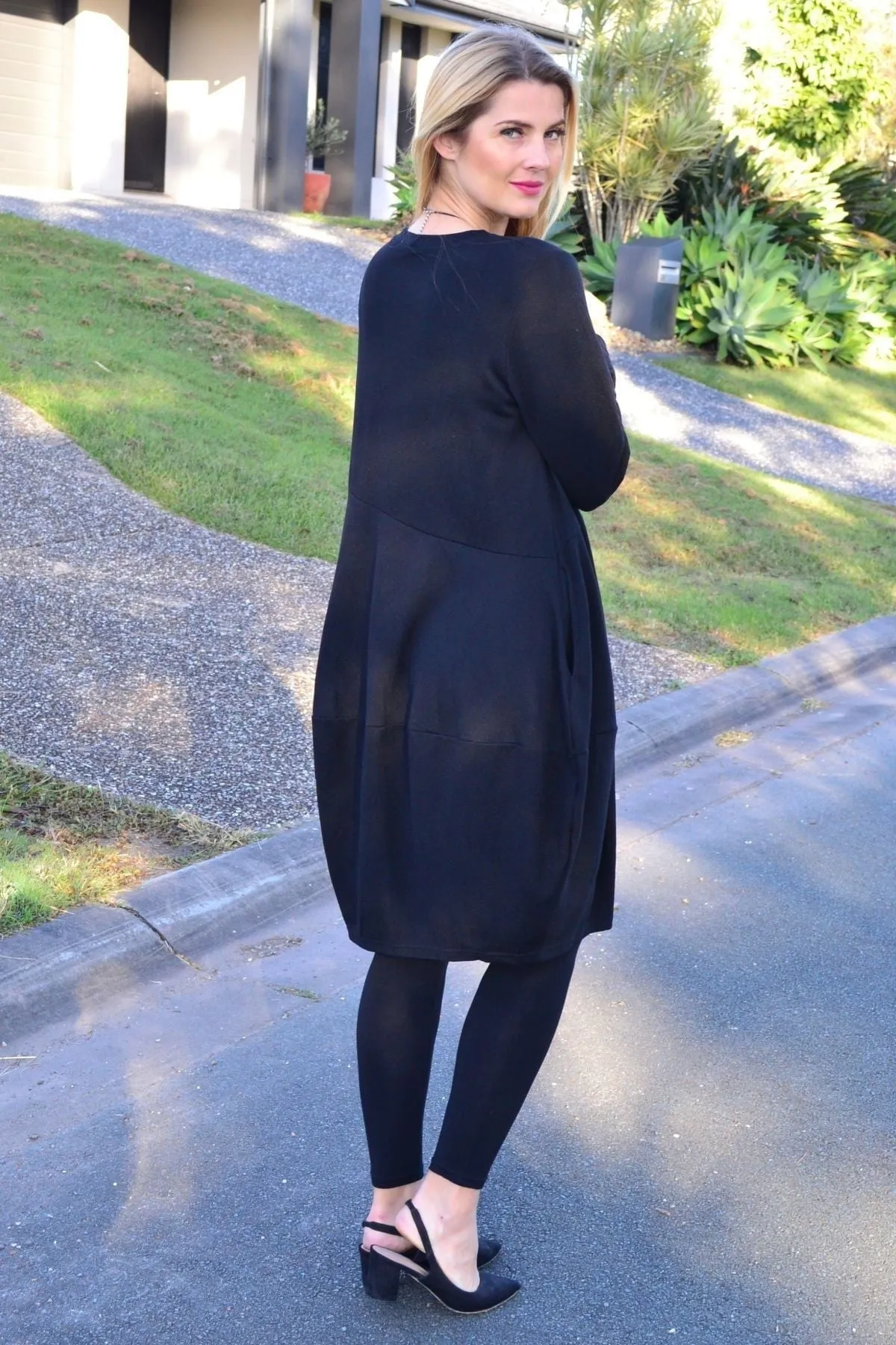 Black Cocoon Winter Pocket Tunic Dress