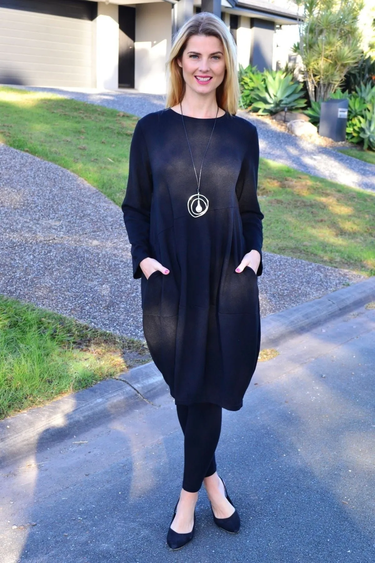 Black Cocoon Winter Pocket Tunic Dress