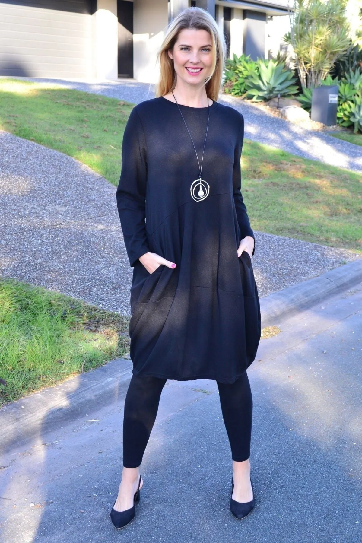 Black Cocoon Winter Pocket Tunic Dress