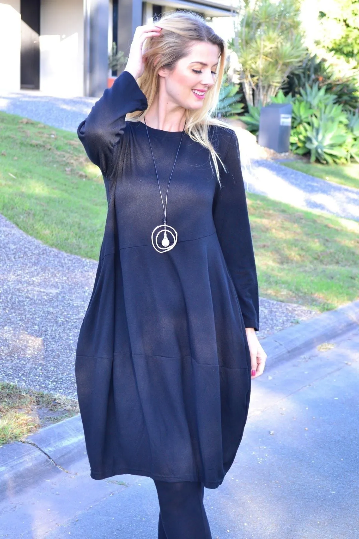 Black Cocoon Winter Pocket Tunic Dress