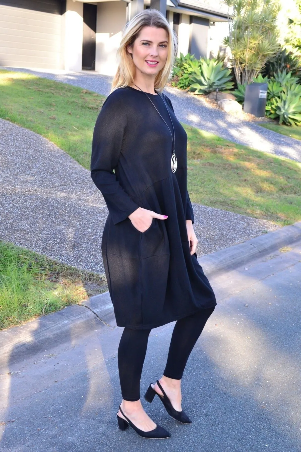 Black Cocoon Winter Pocket Tunic Dress