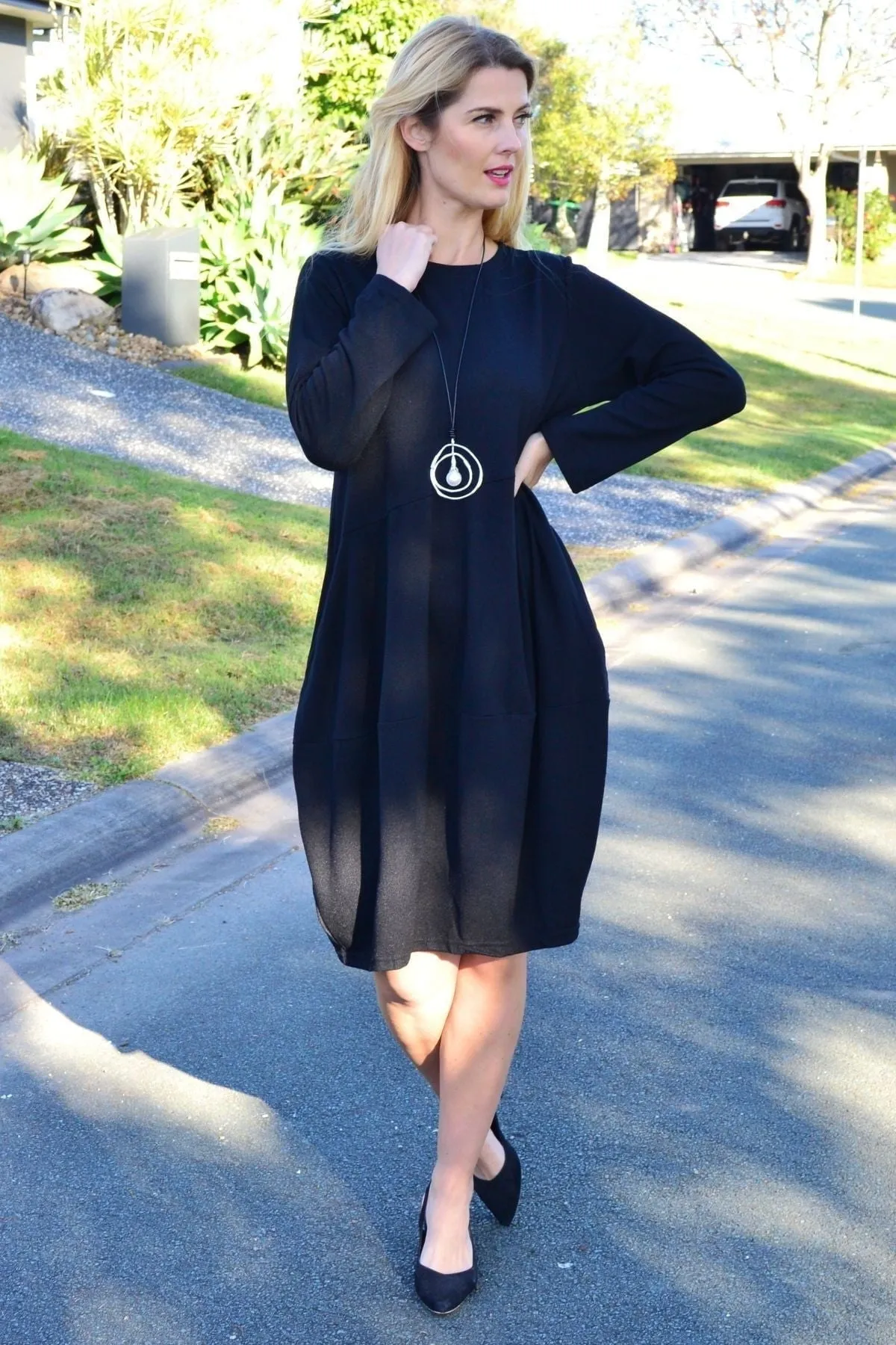 Black Cocoon Winter Pocket Tunic Dress