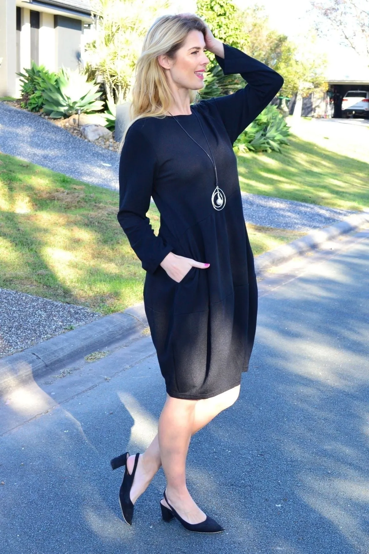 Black Cocoon Winter Pocket Tunic Dress