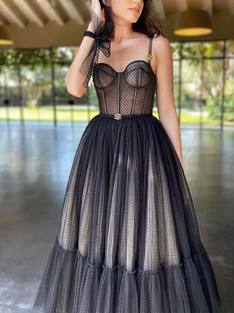 Black Sling Heavy Craft Mesh Gown Prom Dress SH280