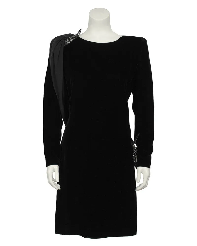 Black Velvet Cocktail Dress With Jersey Sash