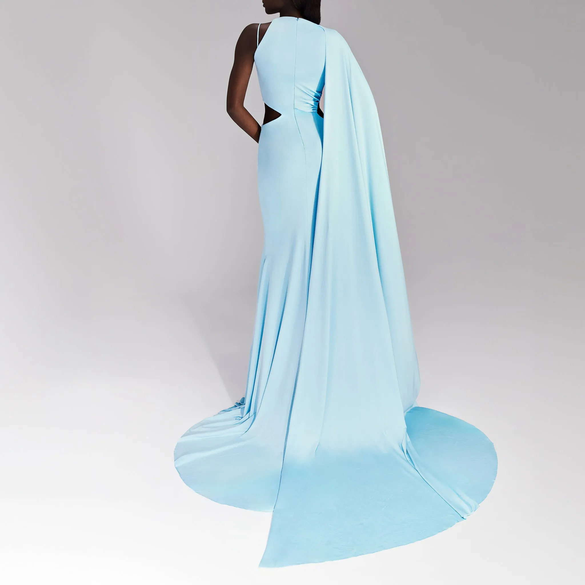 Blue Jersey Draped Dress