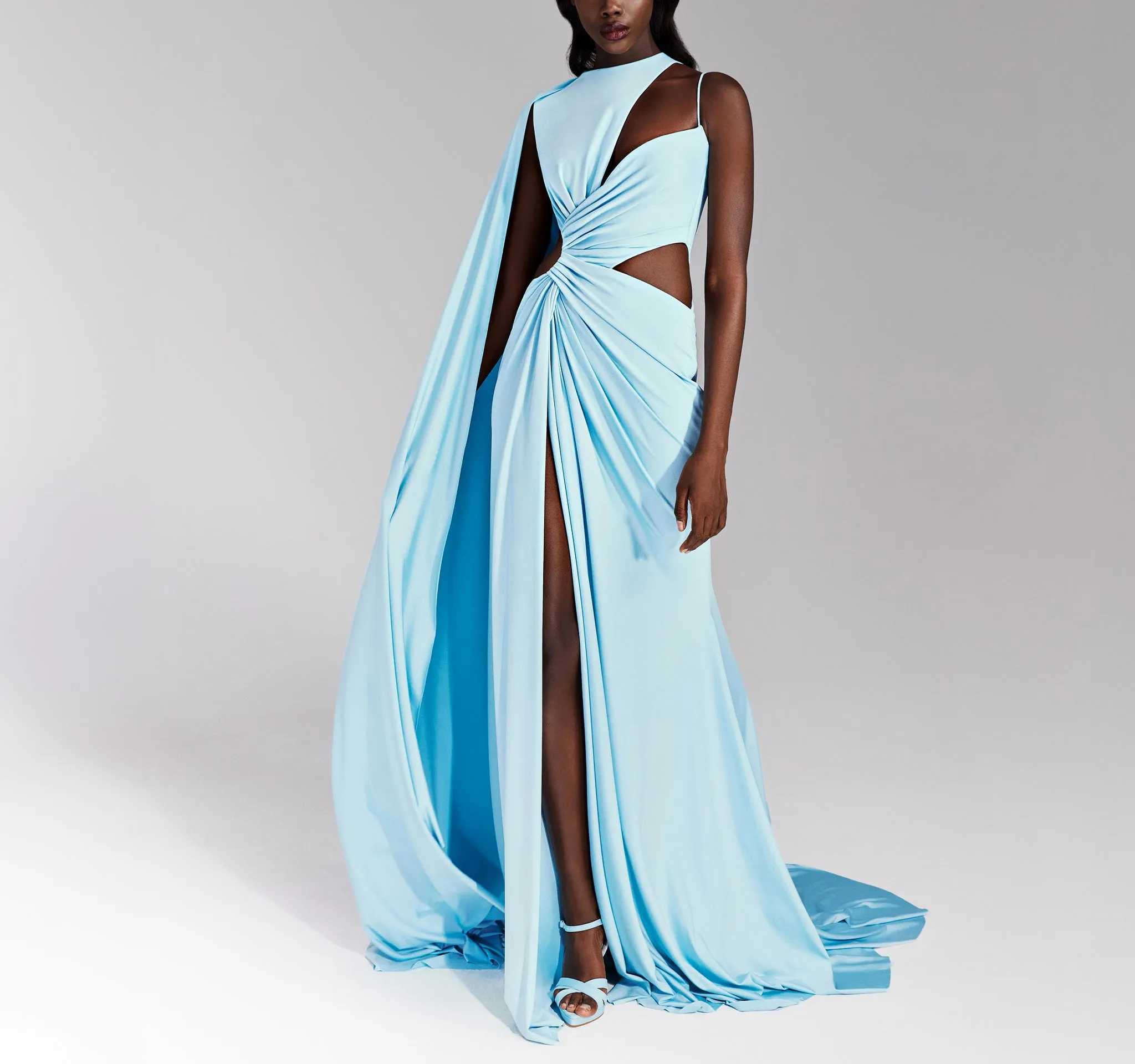 Blue Jersey Draped Dress