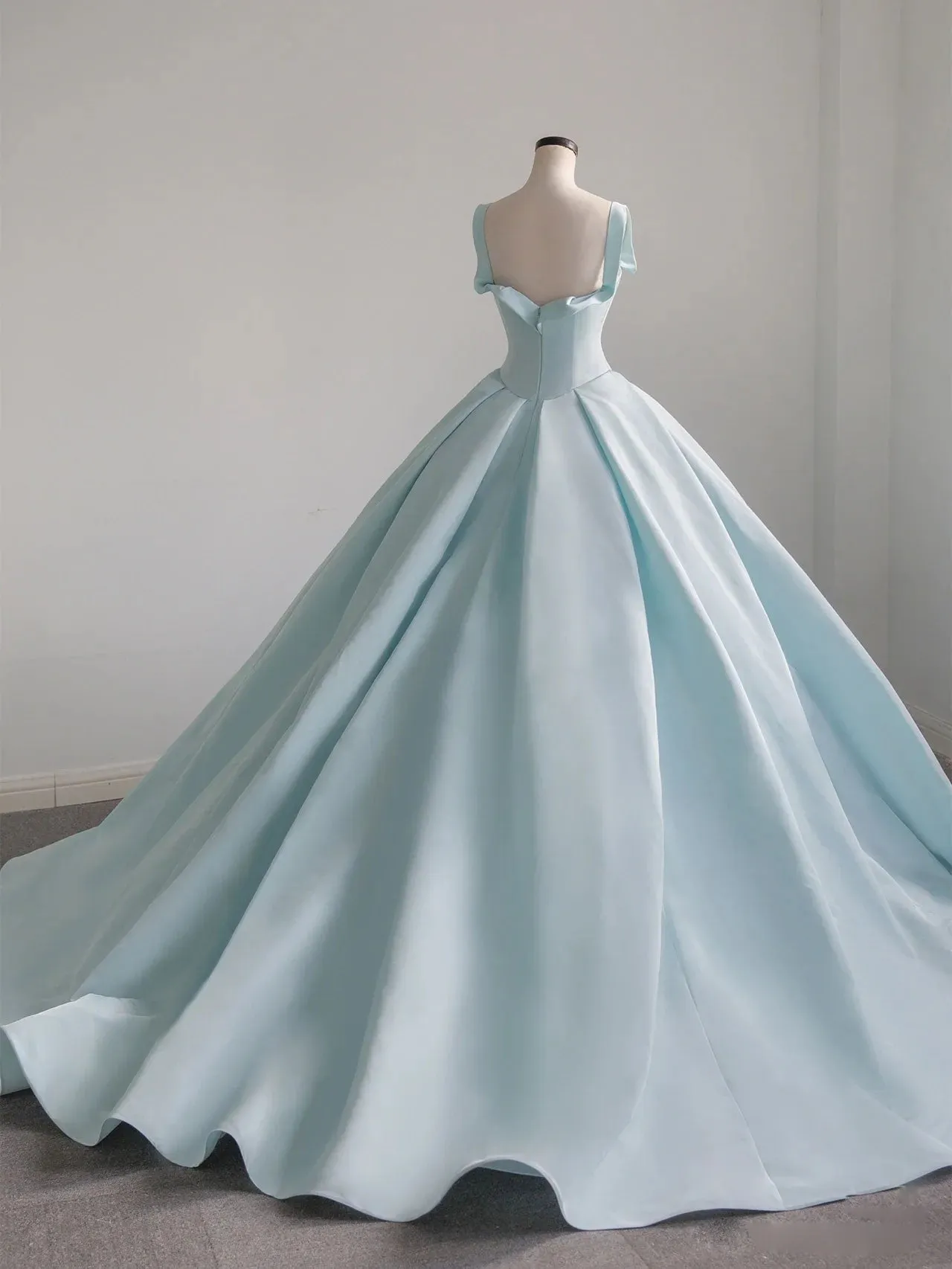 Blue satin long prom dress, blue sweet 16 dress