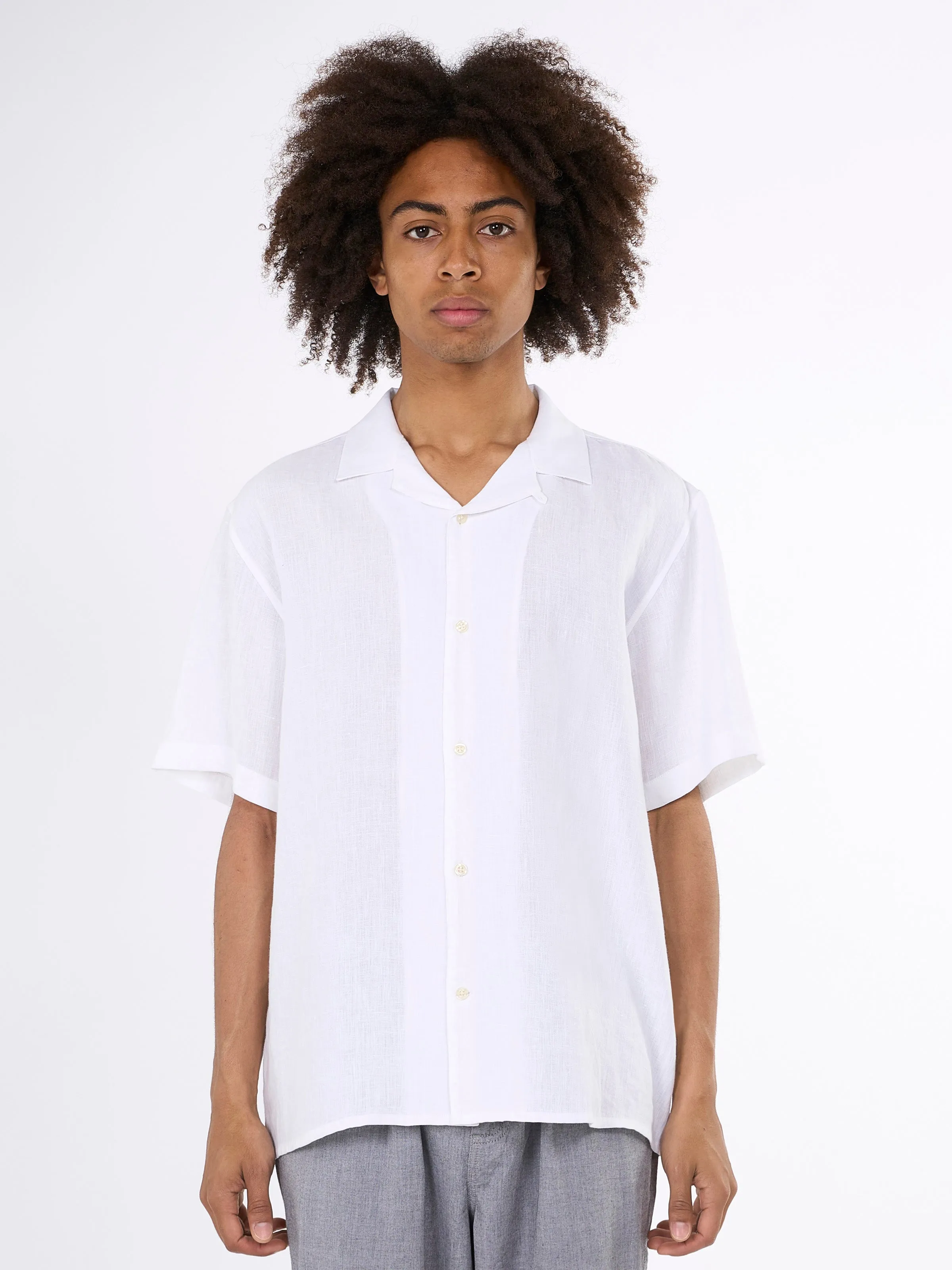 Box fit short sleeved linen shirt - Bright White