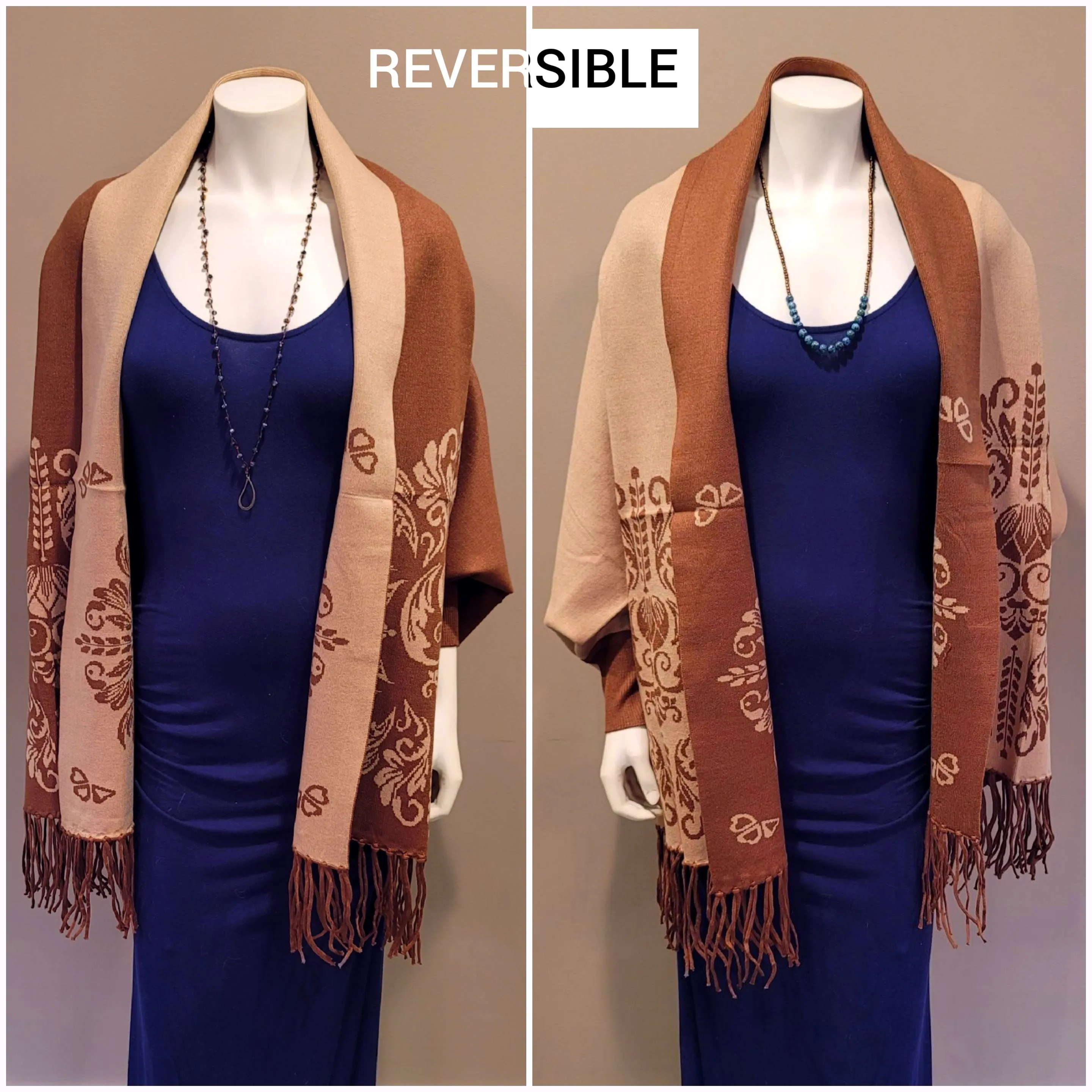 Brown/Tan Scroll Sleeved Shawl