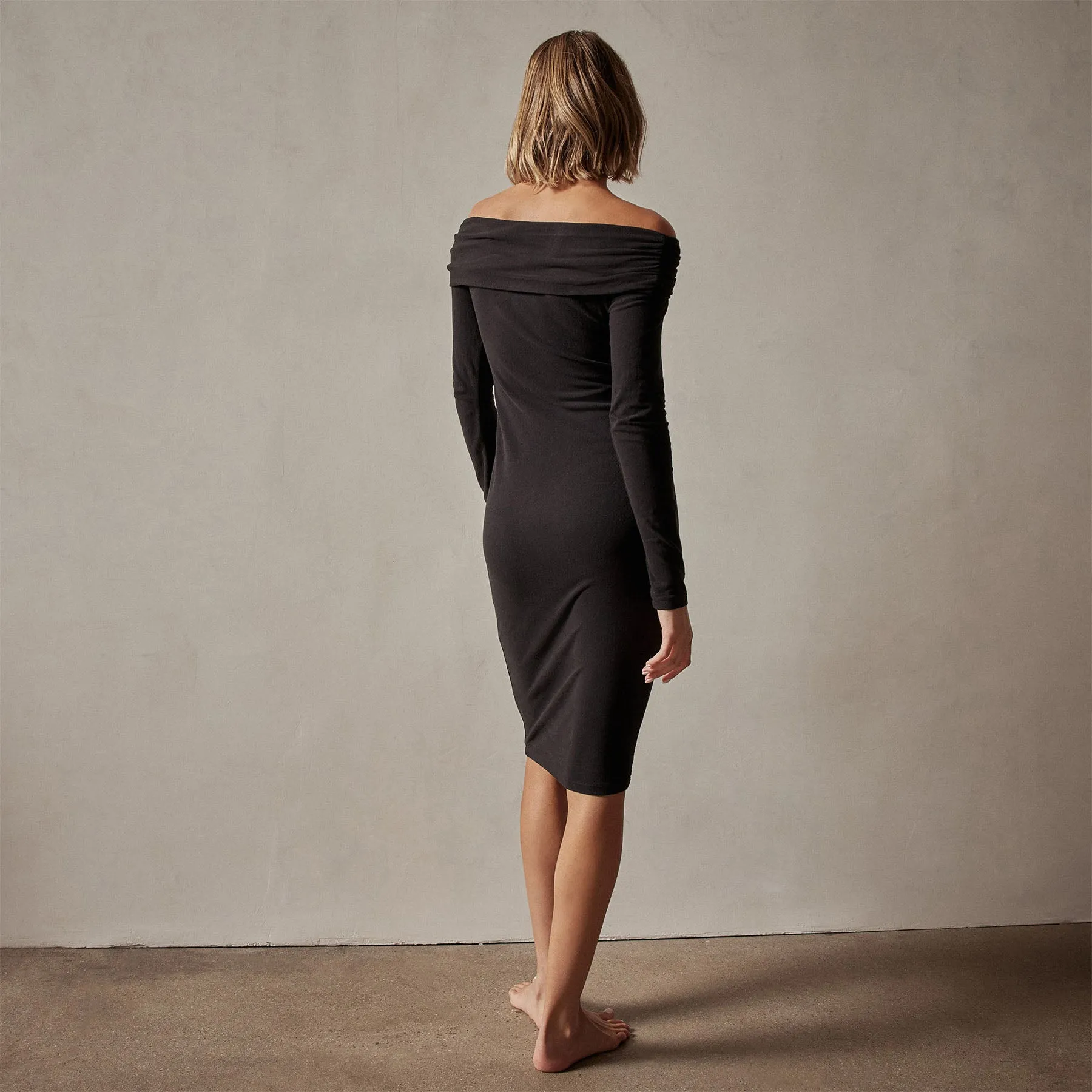 Brushed Jersey Off The Shoulder Dress - Black