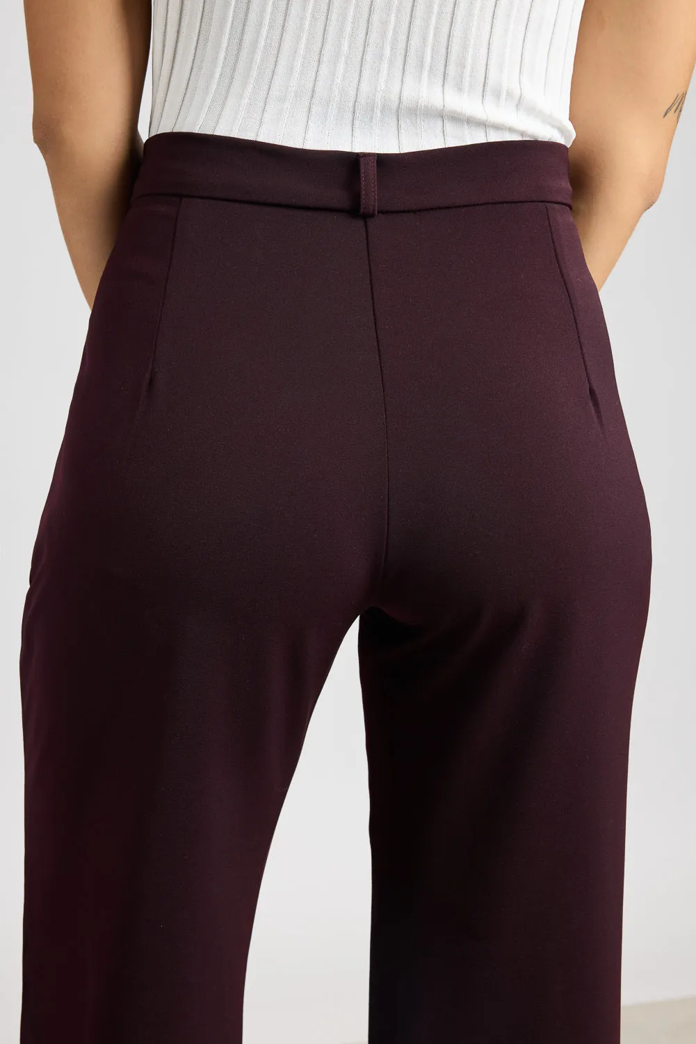 Burgundy Pleated Straight Fit Korean Pant