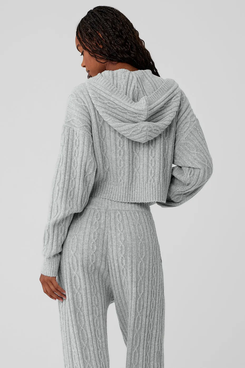 Cable Knit Winter Bliss Hoodie - Athletic Heather Grey