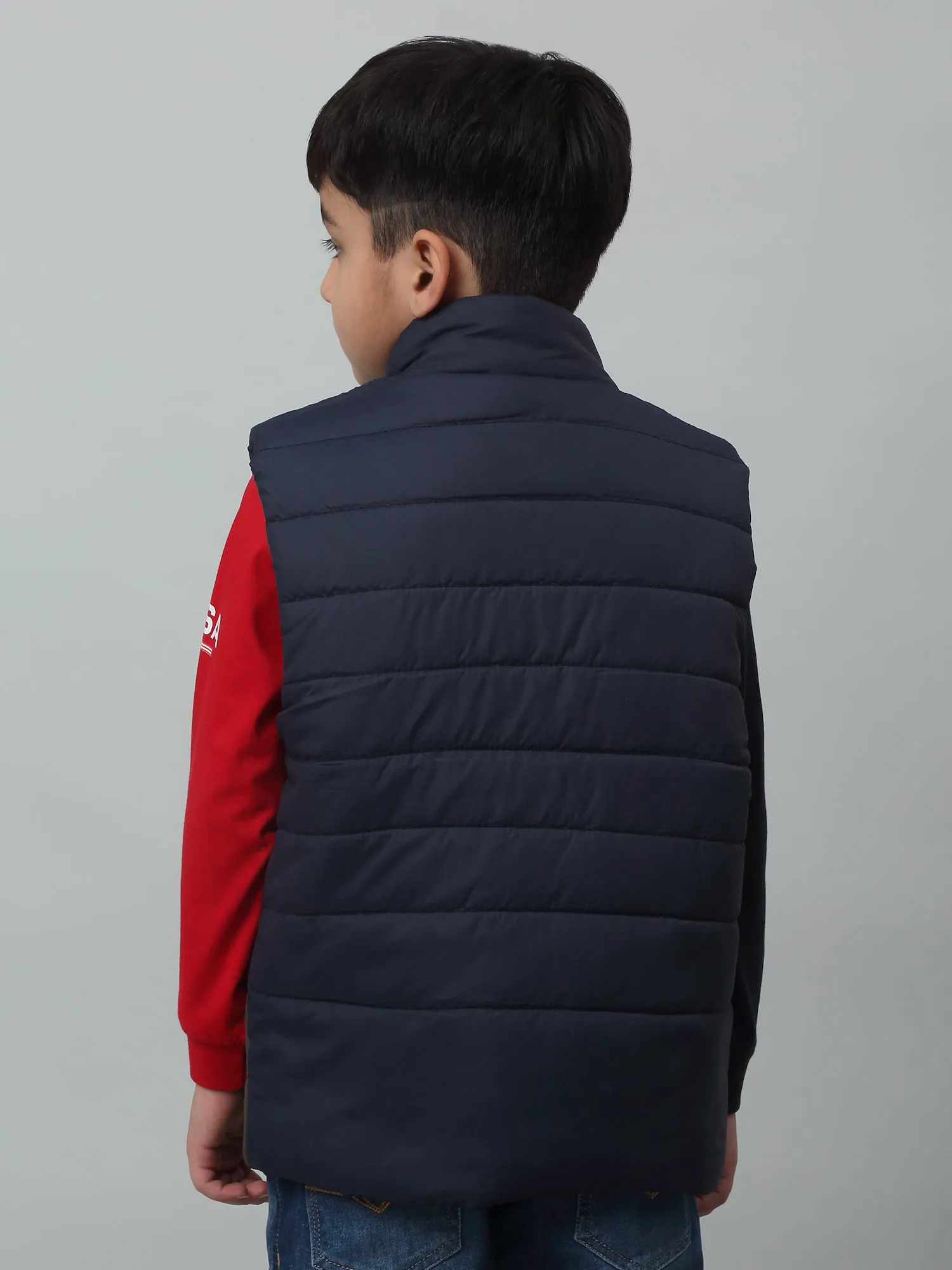 Cantabil Boys Olive Green Mandarin Collar Color-Blocked Casual Jacket For Winter