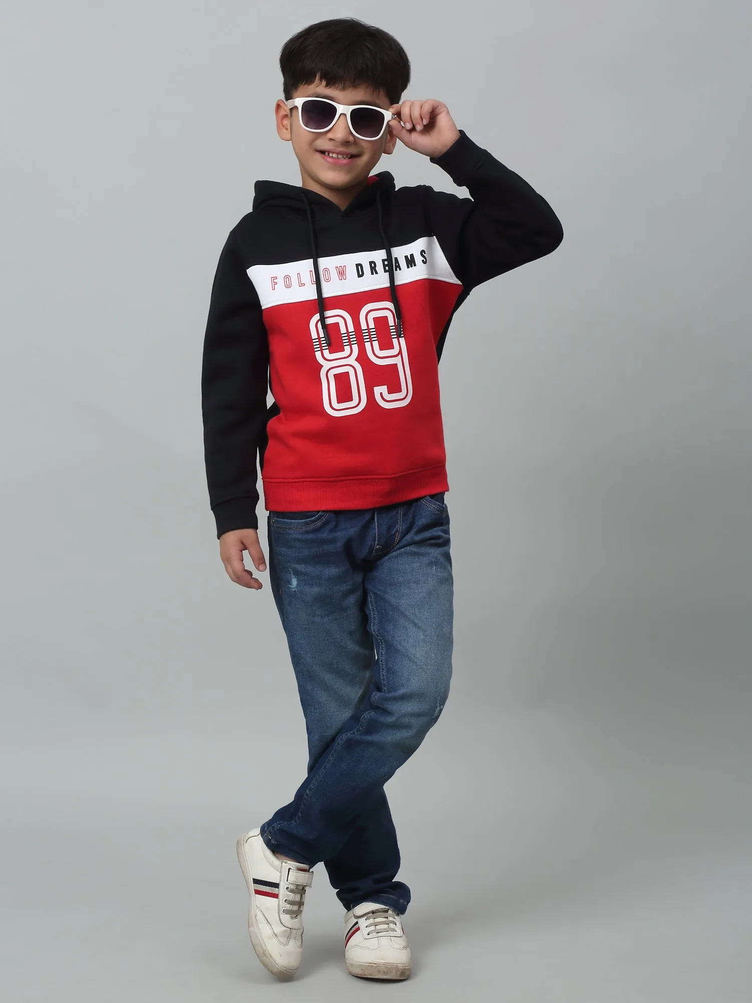 Cantabil Boys Red Colour Block Round Neck Sweatshirt For Winter