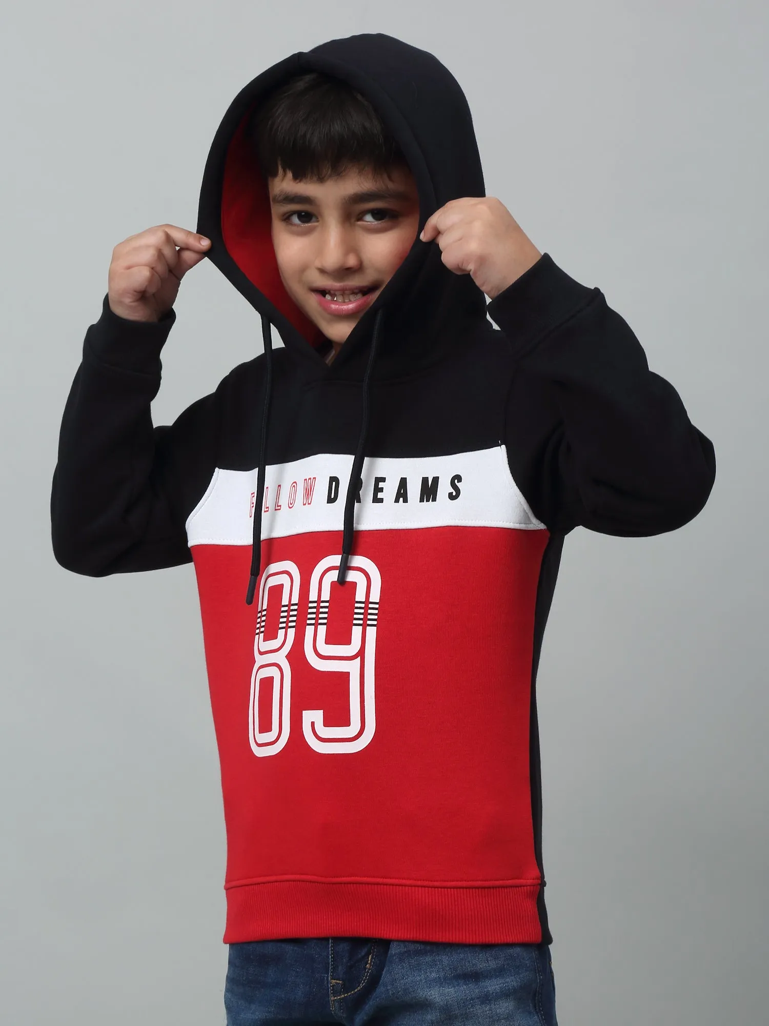 Cantabil Boys Red Colour Block Round Neck Sweatshirt For Winter